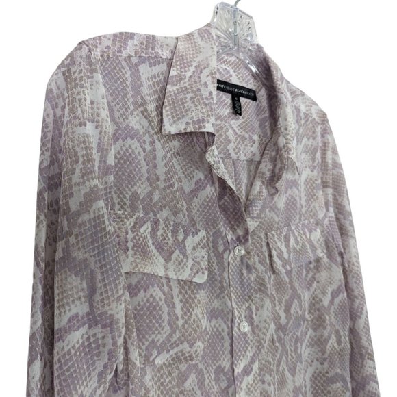 WORKING White House Black‎ Market long sleeve sheer Snake print button up Blouse - Picture 5 of 11